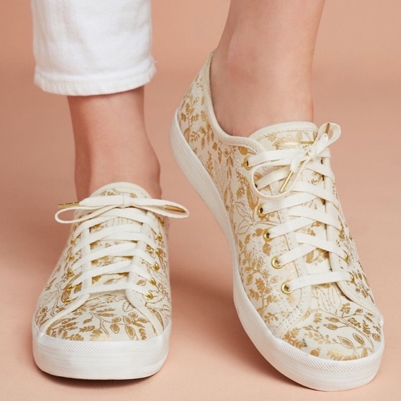 Anthro | Keds x Rifle Paper co Gold Print Sneakers